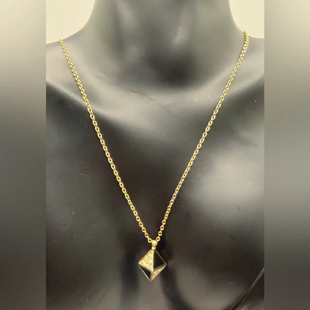 Vintage Dior Gold rhinestones, and black Triangle Pendant with chain Necklace - Picture 4 of 12